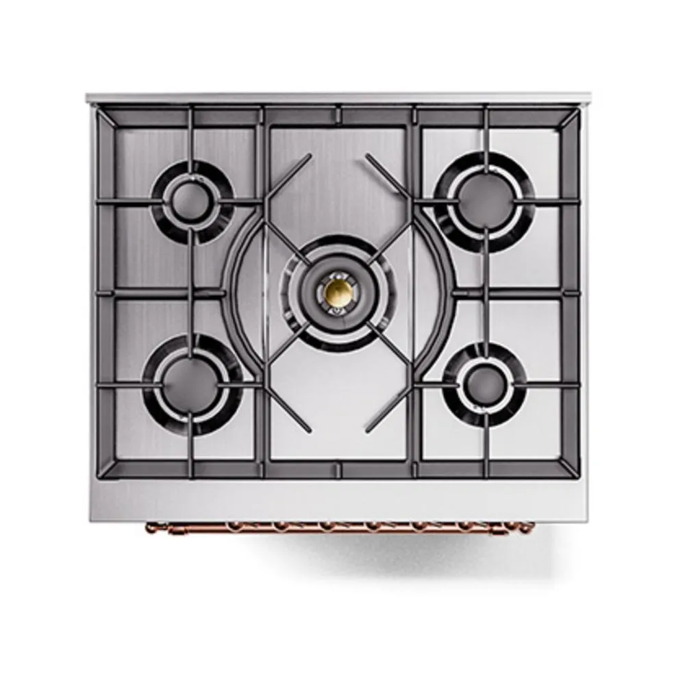 Ilve UN30QNMPBKP Ilve Un30Qnmpbkp Nostalgie Ii Noblesse 30" Dual Fuel Range (Natural Gas, Solid Door, Glossy Black, Copper)