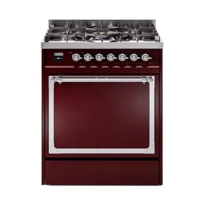 Ilve UN30QNMPBUC Ilve Un30Qnmpbuc Nostalgie Ii Noblesse 30" Dual Fuel Range (Natural Gas, Solid Door, Burgundy, Chrome)