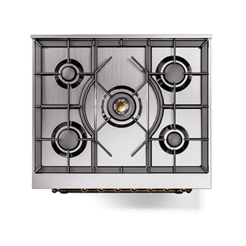 Ilve UN30QNMPEGBLP Ilve Un30Qnmpegblp Nostalgie Ii Noblesse 30" Dual Fuel Range (Liquid Propane, Solid Door, Emerald Green, Burnished)