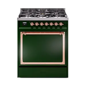 Ilve UN30QNMPEGPLP Ilve Un30Qnmpegplp Nostalgie Ii Noblesse 30" Dual Fuel Range (Liquid Propane, Solid Door, Emerald Green, Copper)