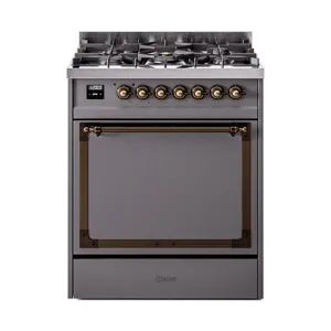 Ilve UN30QNMPMGBLP Ilve Un30Qnmpmgblp Nostalgie Ii Noblesse 30" Dual Fuel Range (Liquid Propane, Solid Door, Graphite Matte, Burnished)