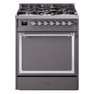 Ilve UN30QNMPMGCLP Ilve Un30Qnmpmgclp Nostalgie Ii Noblesse 30" Dual Fuel Range (Liquid Propane, Solid Door, Graphite Matte, Chrome)