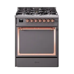Ilve UN30QNMPMGPLP Ilve Un30Qnmpmgplp Nostalgie Ii Noblesse 30" Dual Fuel Range (Liquid Propane, Solid Door, Graphite Matte, Copper)