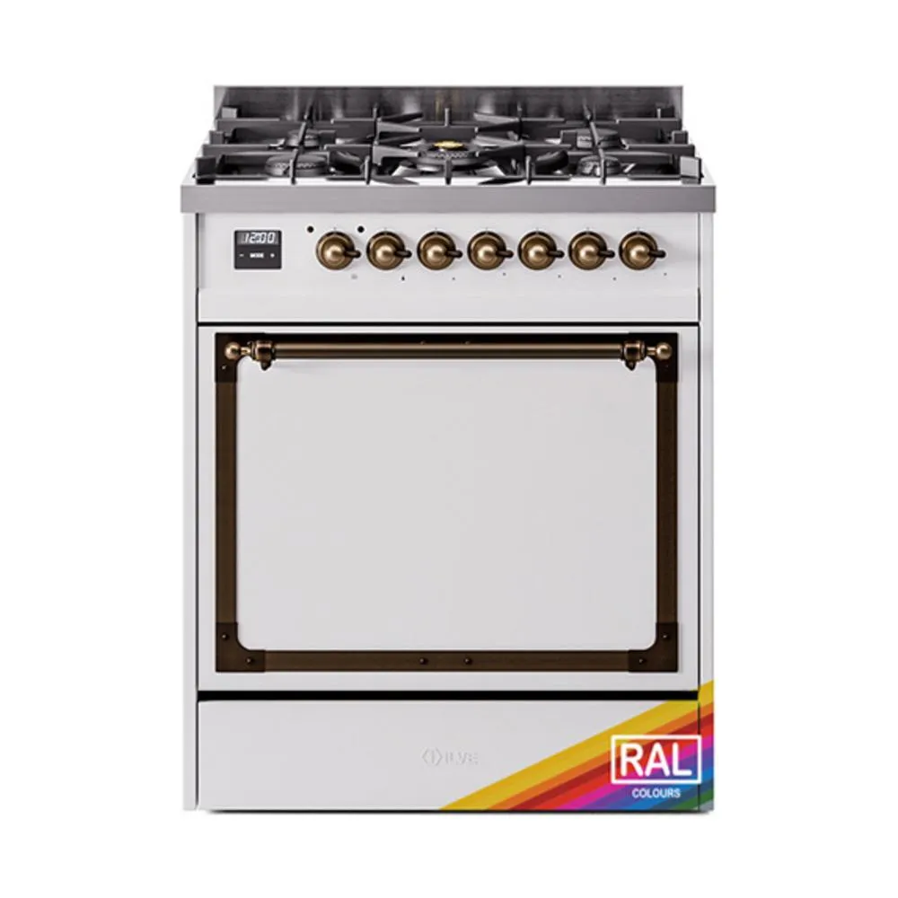 Ilve UN30QNMPRABLP Ilve Un30Qnmprablp Nostalgie Ii Noblesse 30" Dual Fuel Range (Liquid Propane, Solid Door, Ral, Burnished)