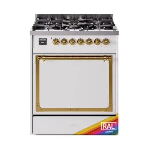 Ilve UN30QNMPRAGLP Ilve Un30Qnmpraglp Nostalgie Ii Noblesse 30" Dual Fuel Range (Liquid Propane, Solid Door, Ral, Brass)