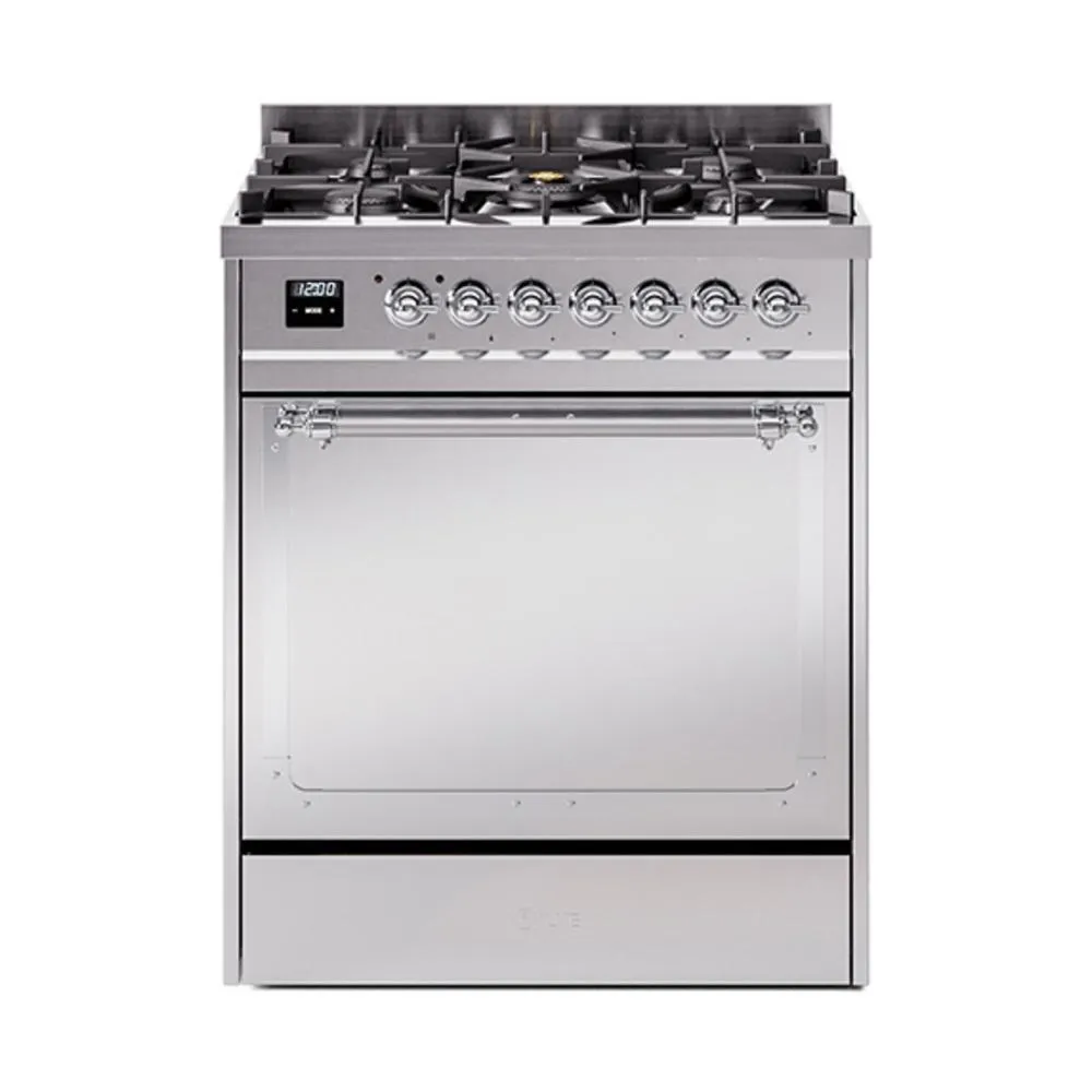 Ilve UN30QNMPSSC Ilve Un30Qnmpssc Nostalgie Ii Noblesse 30" Dual Fuel Range (Natural Gas, Solid Door, Stainless Steel, Chrome)