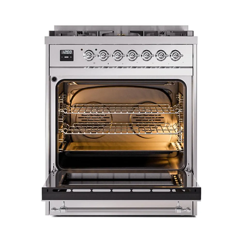 Ilve UN30QNMPSSCLP Ilve Un30Qnmpssclp Nostalgie Ii Noblesse 30" Dual Fuel Range (Liquid Propane, Solid Door, Stainless Steel, Chrome)