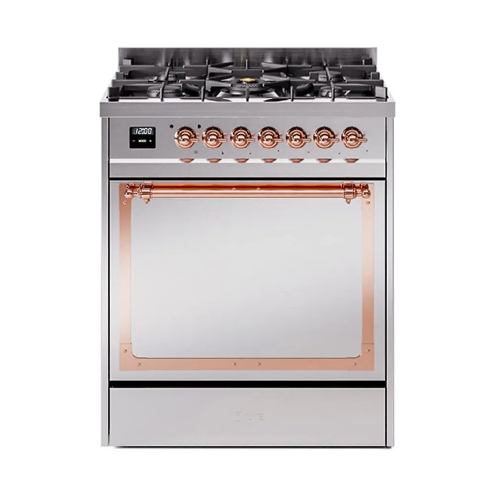 Ilve UN30QNMPSSP Ilve Un30Qnmpssp Nostalgie Ii Noblesse 30" Dual Fuel Range (Natural Gas, Solid Door, Stainless Steel, Copper)