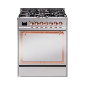 Ilve UN30QNMPSSPLP Ilve Un30Qnmpssplp Nostalgie Ii Noblesse 30" Dual Fuel Range (Liquid Propane, Solid Door, Stainless Steel, Copper)