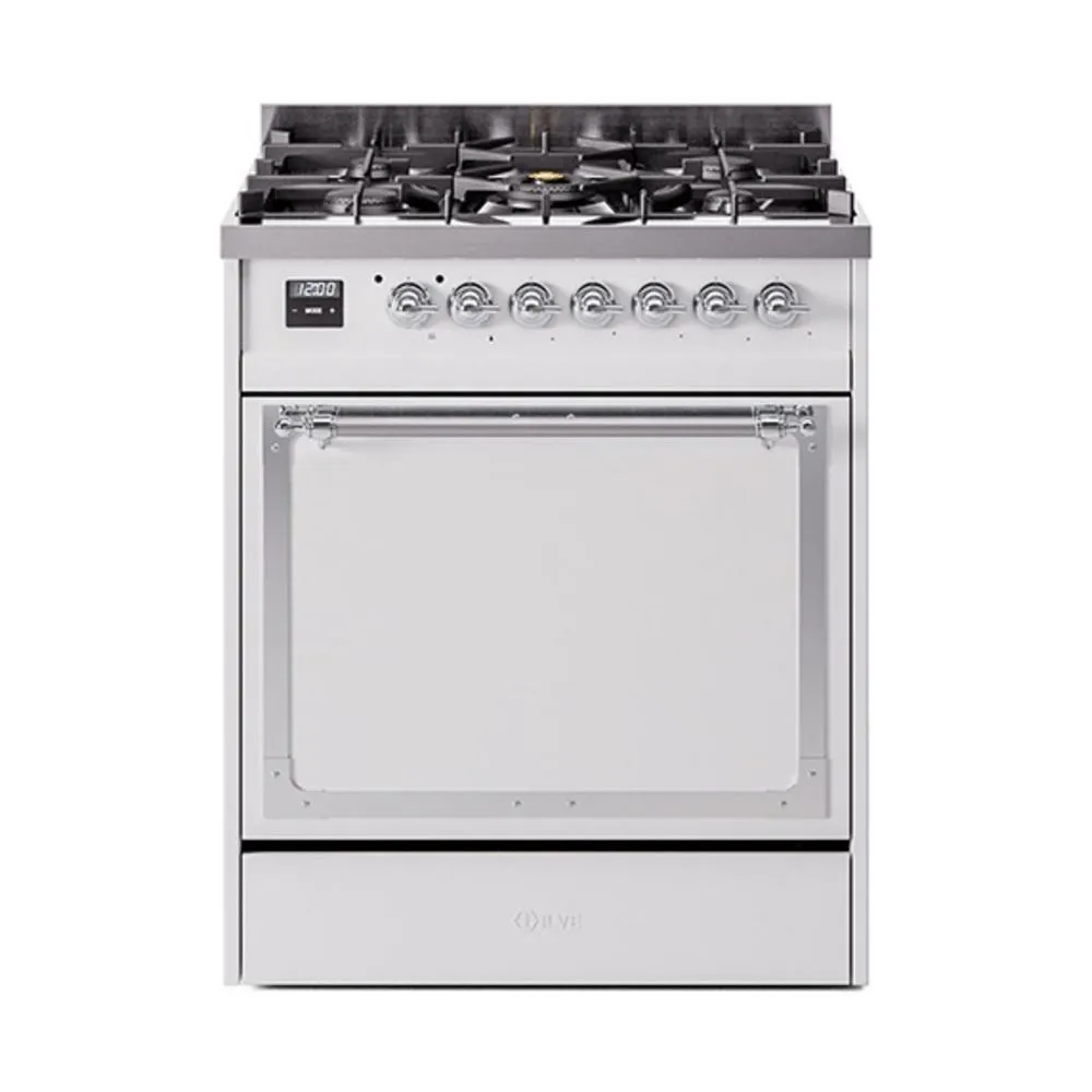 Ilve UN30QNMPWHCLP Ilve Un30Qnmpwhclp Nostalgie Ii Noblesse 30" Dual Fuel Range (Liquid Propane, Solid Door, White, Chrome)