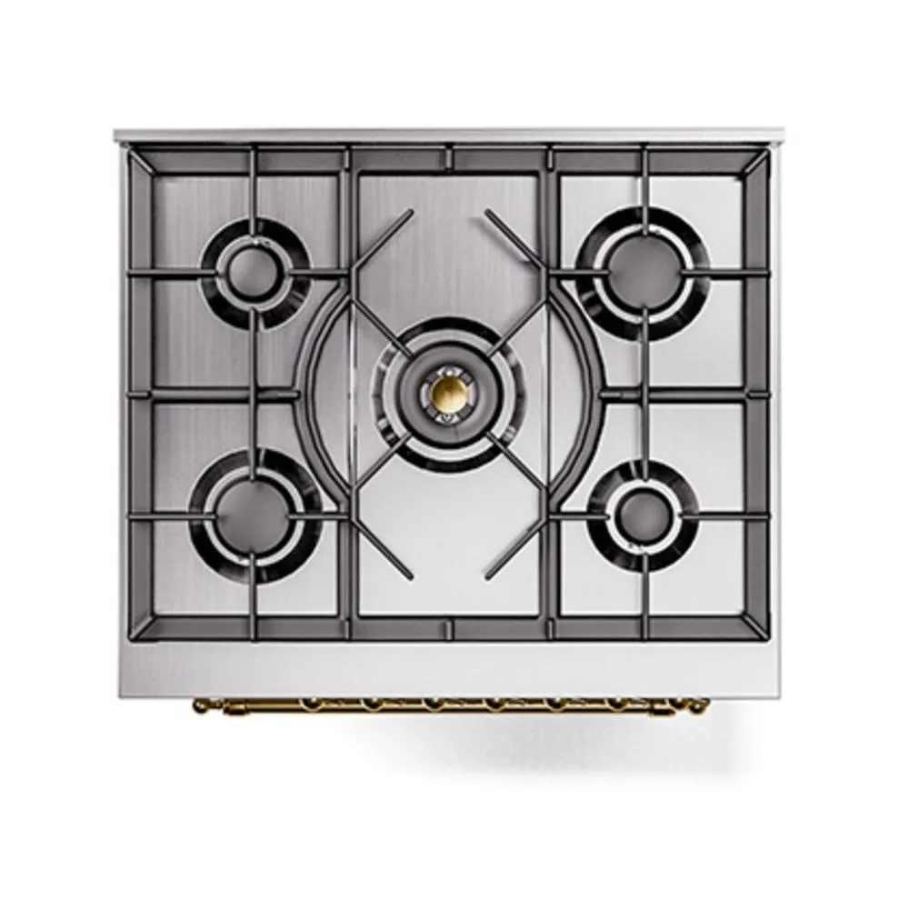 Ilve UN30QNMPWHG Ilve Un30Qnmpwhg Nostalgie Ii Noblesse 30" Dual Fuel Range (Natural Gas, Solid Door, White, Brass)