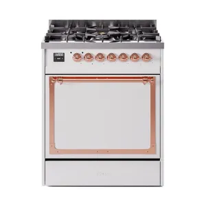 Ilve UN30QNMPWHP Ilve Un30Qnmpwhp Nostalgie Ii Noblesse 30" Dual Fuel Range (Natural Gas, Solid Door, White, Copper)