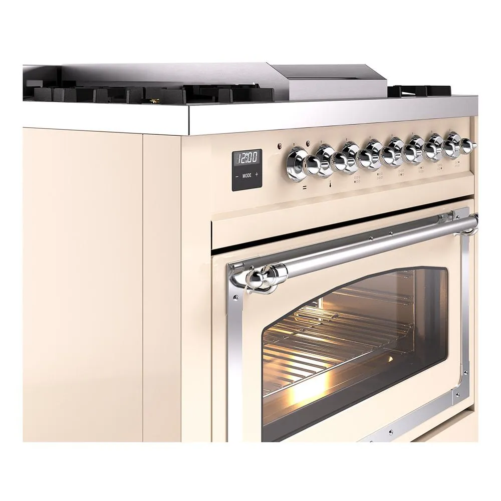 Ilve UN36FNMPAWCLP Ilve Un36Fnmpawclp Nostalgie Ii Noblesse 36" Dual Fuel Range (Liquid Propane, Triple Glass Door, Antique White, Chrome)