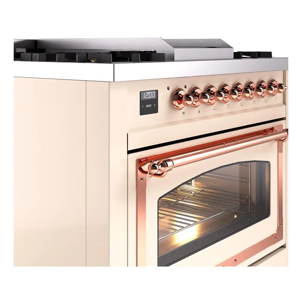 Ilve UN36FNMPAWP Ilve Un36Fnmpawp Nostalgie Ii Noblesse 36" Dual Fuel Range (Natural Gas, Triple Glass Door, Antique White, Copper)