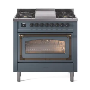 Ilve UN36FNMPBGBLP Ilve Un36Fnmpbgblp Nostalgie Ii Noblesse 36" Dual Fuel Range (Liquid Propane, Triple Glass Door, Blue Grey, Burnished)