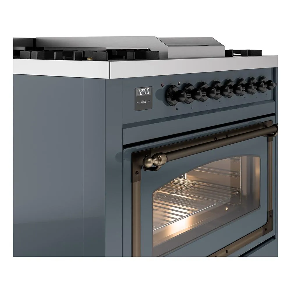 Ilve UN36FNMPBGBLP Ilve Un36Fnmpbgblp Nostalgie Ii Noblesse 36" Dual Fuel Range (Liquid Propane, Triple Glass Door, Blue Grey, Burnished)