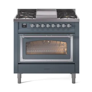 Ilve UN36FNMPBGC Ilve Un36Fnmpbgc Nostalgie Ii Noblesse 36" Dual Fuel Range (Natural Gas, Triple Glass Door, Blue Grey, Chrome)
