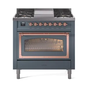 Ilve UN36FNMPBGPLP Ilve Un36Fnmpbgplp Nostalgie Ii Noblesse 36" Dual Fuel Range (Liquid Propane, Triple Glass Door, Blue Grey, Copper)
