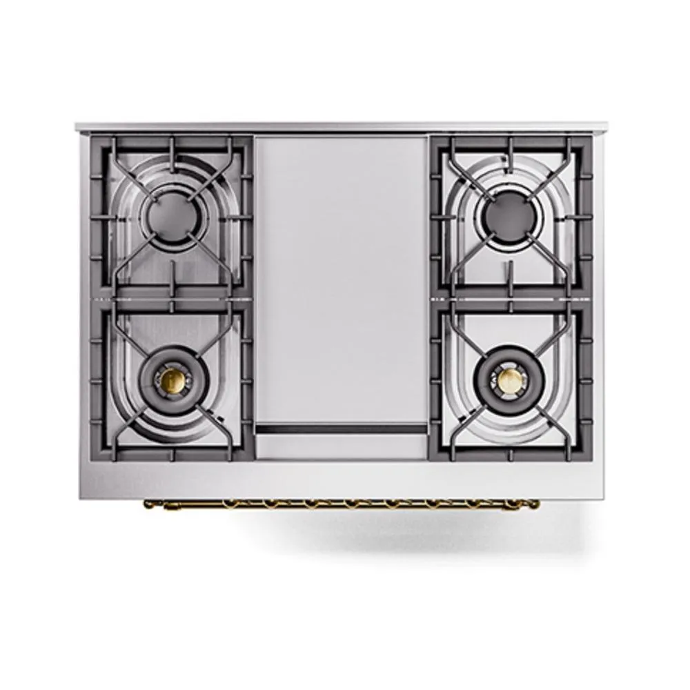 Ilve UN36FNMPBUG Ilve Un36Fnmpbug Nostalgie Ii Noblesse 36" Dual Fuel Range (Natural Gas, Triple Glass Door, Burgundy, Brass)