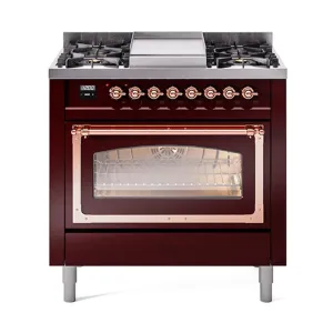 Ilve UN36FNMPBUPLP Ilve Un36Fnmpbuplp Nostalgie Ii Noblesse 36" Dual Fuel Range (Liquid Propane, Triple Glass Door, Burgundy, Copper)
