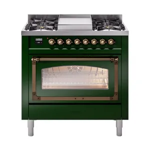 Ilve UN36FNMPEGB Ilve Un36Fnmpegb Nostalgie Ii Noblesse 36" Dual Fuel Range (Natural Gas, Triple Glass Door, Emerald Green, Burnished)