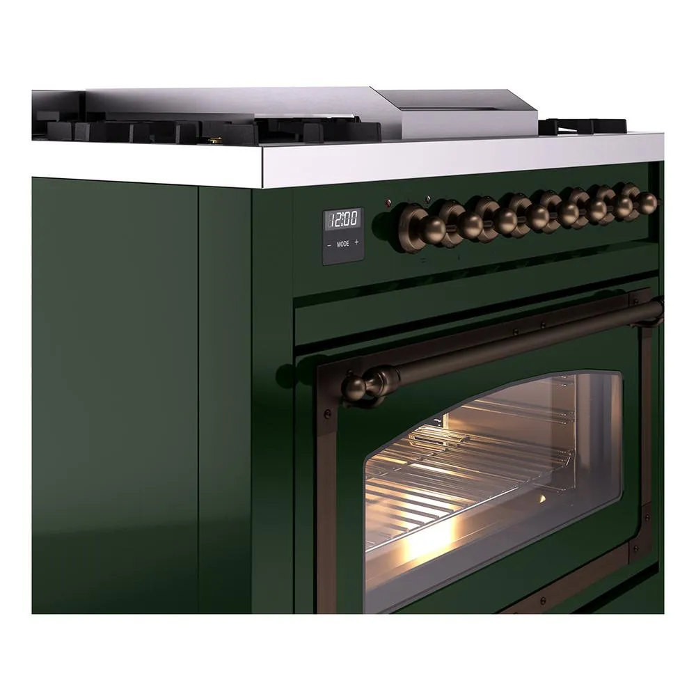 Ilve UN36FNMPEGBLP Ilve Un36Fnmpegblp Nostalgie Ii Noblesse 36" Dual Fuel Range (Liquid Propane, Triple Glass Door, Emerald Green, Burnished)
