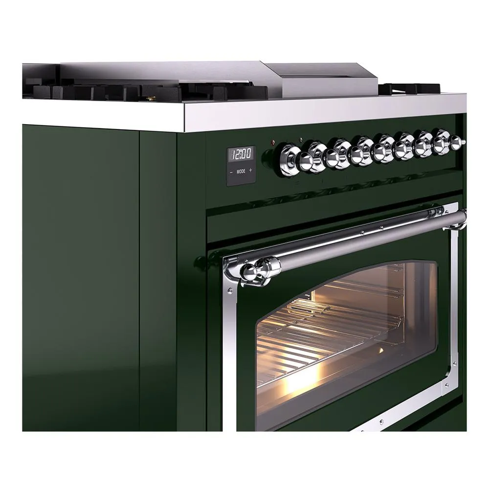 Ilve UN36FNMPEGC Ilve Un36Fnmpegc Nostalgie Ii Noblesse 36" Dual Fuel Range (Natural Gas, Triple Glass Door, Emerald Green, Chrome)