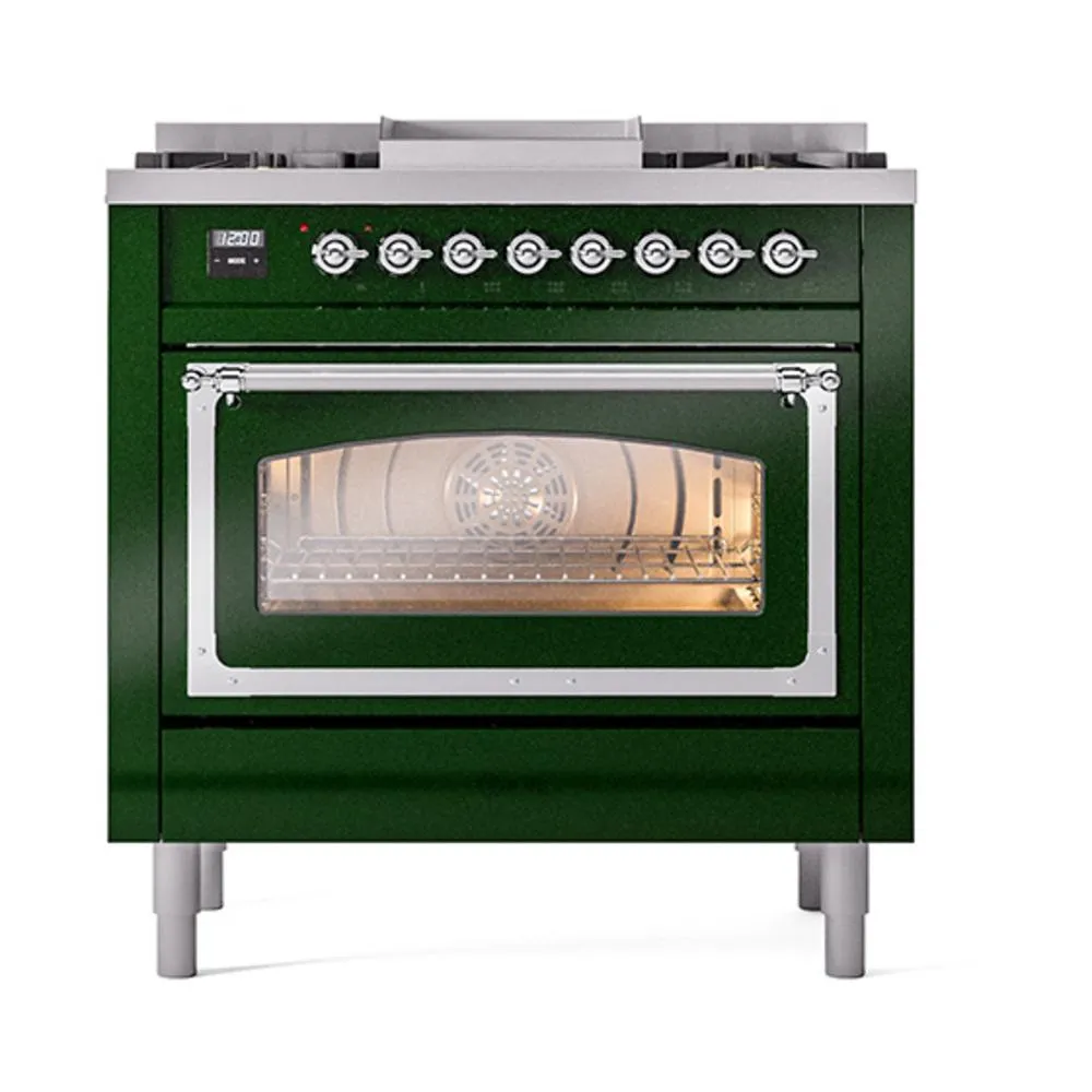 Ilve UN36FNMPEGC Ilve Un36Fnmpegc Nostalgie Ii Noblesse 36" Dual Fuel Range (Natural Gas, Triple Glass Door, Emerald Green, Chrome)