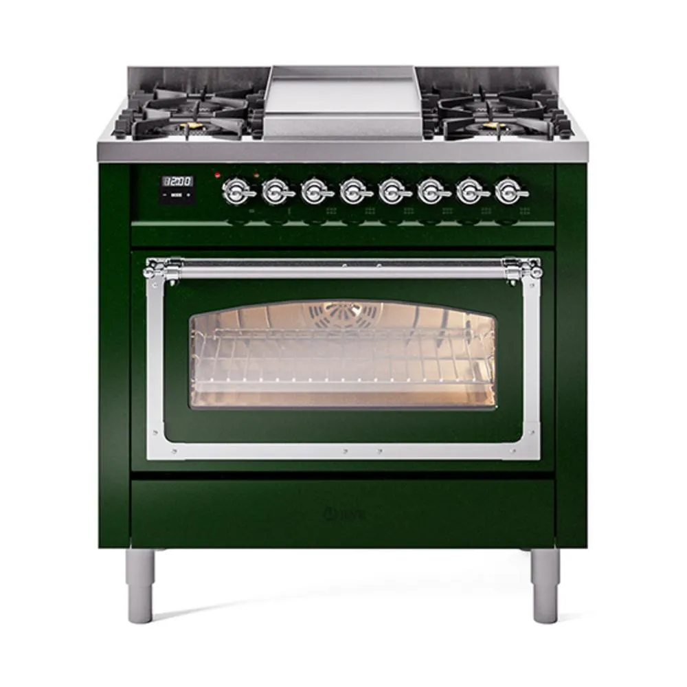 Ilve UN36FNMPEGC Ilve Un36Fnmpegc Nostalgie Ii Noblesse 36" Dual Fuel Range (Natural Gas, Triple Glass Door, Emerald Green, Chrome)