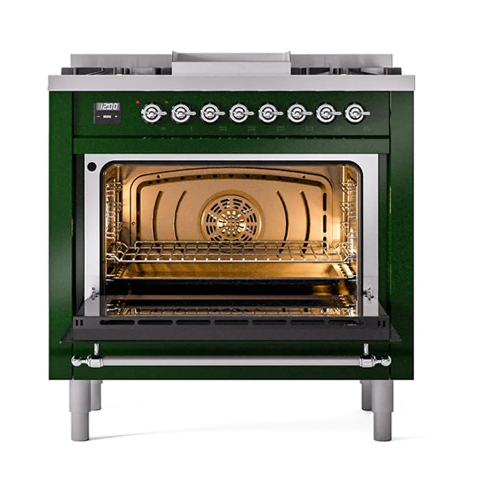 Ilve UN36FNMPEGC Ilve Un36Fnmpegc Nostalgie Ii Noblesse 36" Dual Fuel Range (Natural Gas, Triple Glass Door, Emerald Green, Chrome)