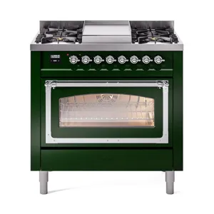 Ilve UN36FNMPEGC Ilve Un36Fnmpegc Nostalgie Ii Noblesse 36" Dual Fuel Range (Natural Gas, Triple Glass Door, Emerald Green, Chrome)