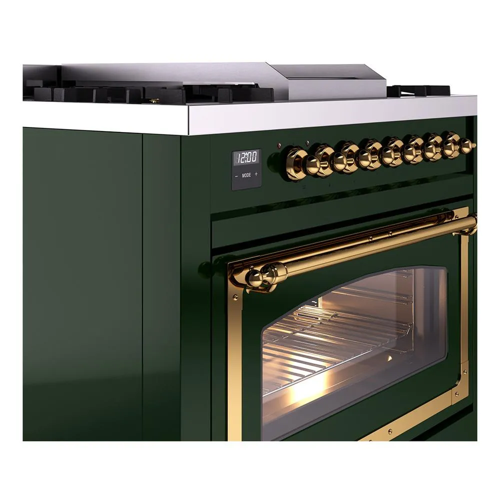 Ilve UN36FNMPEGG Ilve Un36Fnmpegg Nostalgie Ii Noblesse 36" Dual Fuel Range (Natural Gas, Triple Glass Door, Emerald Green, Brass)