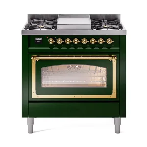 Ilve UN36FNMPEGGLP Ilve Un36Fnmpegglp Nostalgie Ii Noblesse 36" Dual Fuel Range (Liquid Propane, Triple Glass Door, Emerald Green, Brass)