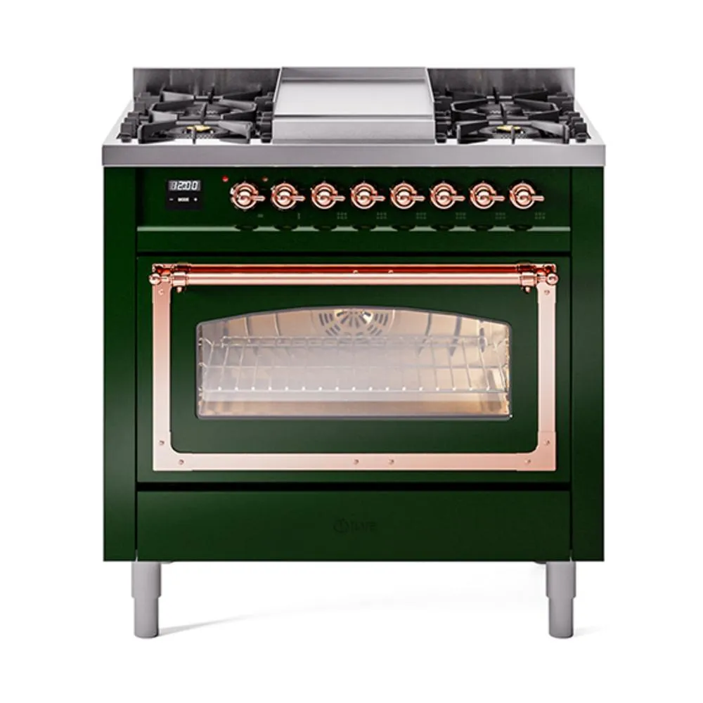 Ilve UN36FNMPEGPLP Ilve Un36Fnmpegplp Nostalgie Ii Noblesse 36" Dual Fuel Range (Liquid Propane, Triple Glass Door, Emerald Green, Copper)
