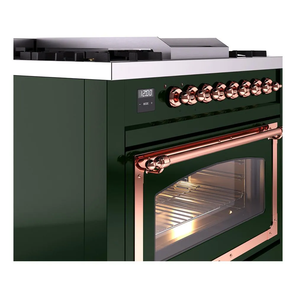 Ilve UN36FNMPEGPLP Ilve Un36Fnmpegplp Nostalgie Ii Noblesse 36" Dual Fuel Range (Liquid Propane, Triple Glass Door, Emerald Green, Copper)
