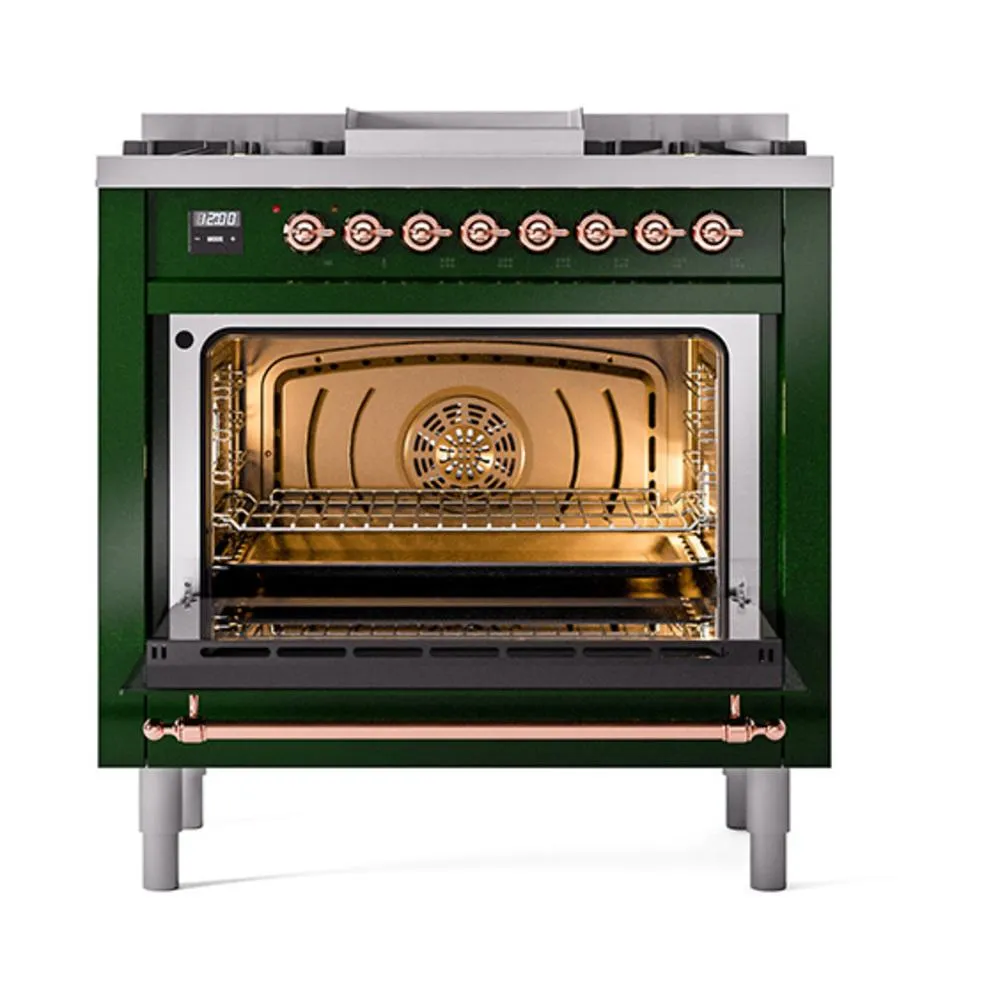 Ilve UN36FNMPEGPLP Ilve Un36Fnmpegplp Nostalgie Ii Noblesse 36" Dual Fuel Range (Liquid Propane, Triple Glass Door, Emerald Green, Copper)