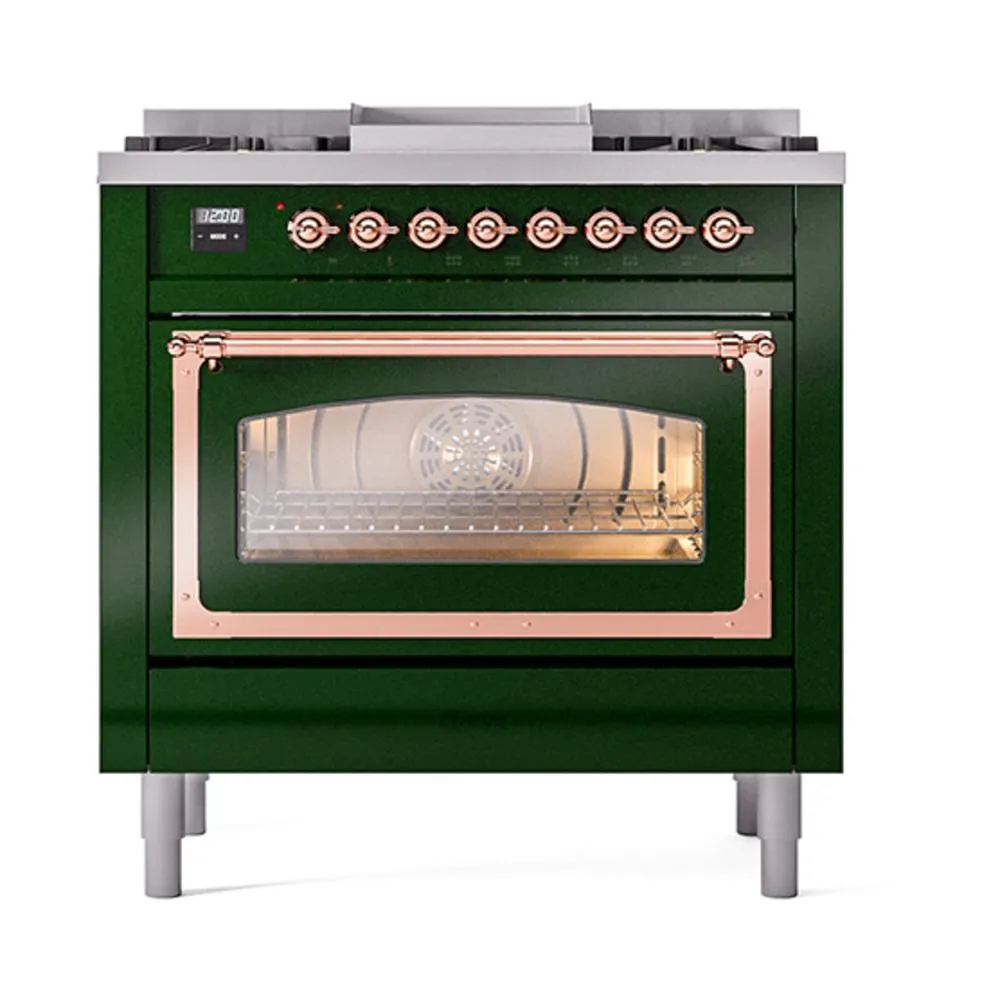 Ilve UN36FNMPEGPLP Ilve Un36Fnmpegplp Nostalgie Ii Noblesse 36" Dual Fuel Range (Liquid Propane, Triple Glass Door, Emerald Green, Copper)