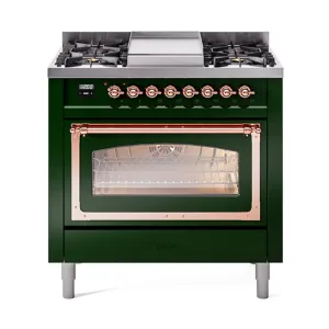 Ilve UN36FNMPEGPLP Ilve Un36Fnmpegplp Nostalgie Ii Noblesse 36" Dual Fuel Range (Liquid Propane, Triple Glass Door, Emerald Green, Copper)