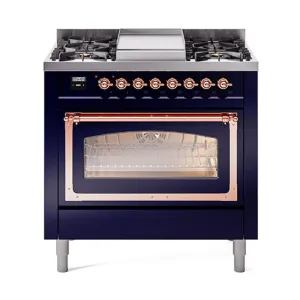 Ilve UN36FNMPMBPLP Ilve Un36Fnmpmbplp Nostalgie Ii Noblesse 36" Dual Fuel Range (Liquid Propane, Triple Glass Door, Midnight Blue, Copper)