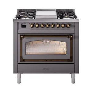Ilve UN36FNMPMGB Ilve Un36Fnmpmgb Nostalgie Ii Noblesse 36" Dual Fuel Range (Natural Gas, Triple Glass Door, Graphite Matte, Burnished)