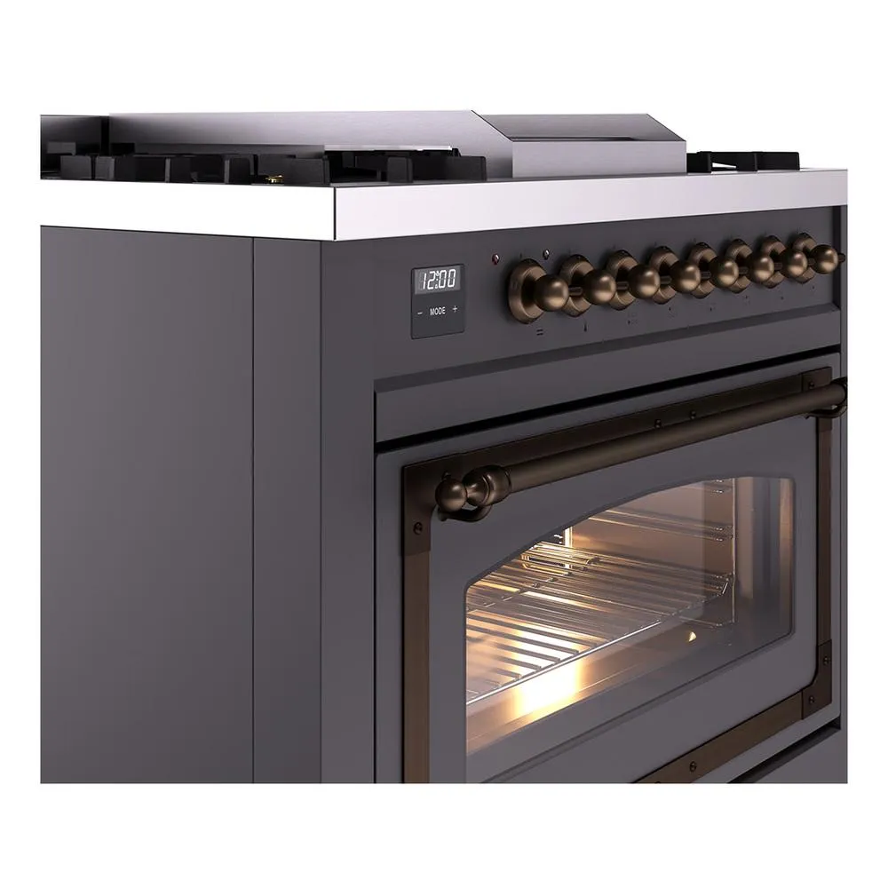 Ilve UN36FNMPMGB Ilve Un36Fnmpmgb Nostalgie Ii Noblesse 36" Dual Fuel Range (Natural Gas, Triple Glass Door, Graphite Matte, Burnished)