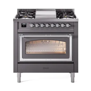Ilve UN36FNMPMGCLP Ilve Un36Fnmpmgclp Nostalgie Ii Noblesse 36" Dual Fuel Range (Liquid Propane, Triple Glass Door, Graphite Matte, Chrome)