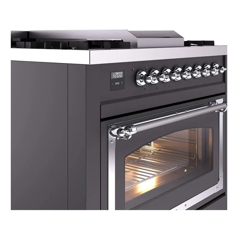 Ilve UN36FNMPMGCLP Ilve Un36Fnmpmgclp Nostalgie Ii Noblesse 36" Dual Fuel Range (Liquid Propane, Triple Glass Door, Graphite Matte, Chrome)
