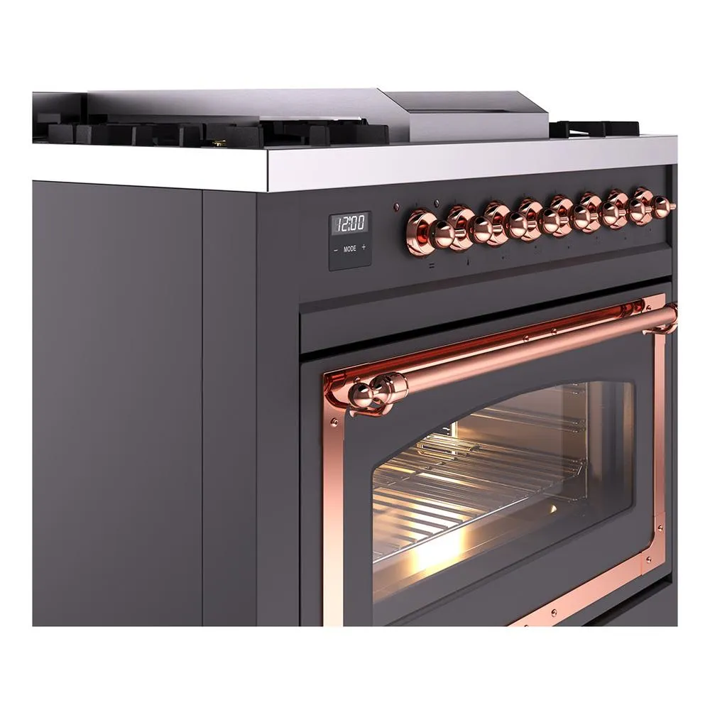 Ilve UN36FNMPMGP Ilve Un36Fnmpmgp Nostalgie Ii Noblesse 36" Dual Fuel Range (Natural Gas, Triple Glass Door, Graphite Matte, Copper)