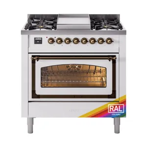 Ilve UN36FNMPRABLP Ilve Un36Fnmprablp Nostalgie Ii Noblesse 36" Dual Fuel Range (Liquid Propane, Triple Glass Door, Ral, Burnished)