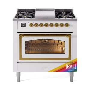 Ilve UN36FNMPRAGLP Ilve Un36Fnmpraglp Nostalgie Ii Noblesse 36" Dual Fuel Range (Liquid Propane, Triple Glass Door, Ral, Brass)