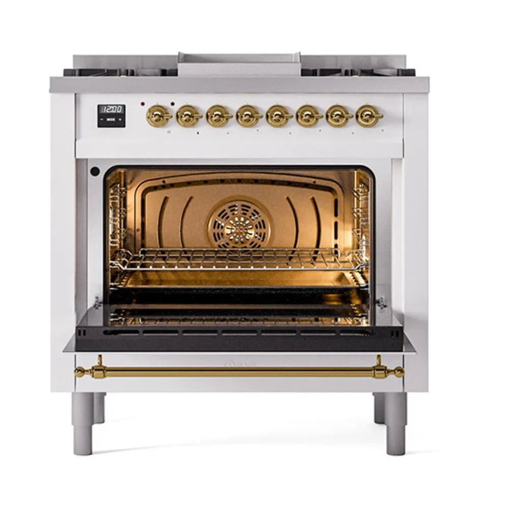 Ilve UN36FNMPRAGLP Ilve Un36Fnmpraglp Nostalgie Ii Noblesse 36" Dual Fuel Range (Liquid Propane, Triple Glass Door, Ral, Brass)