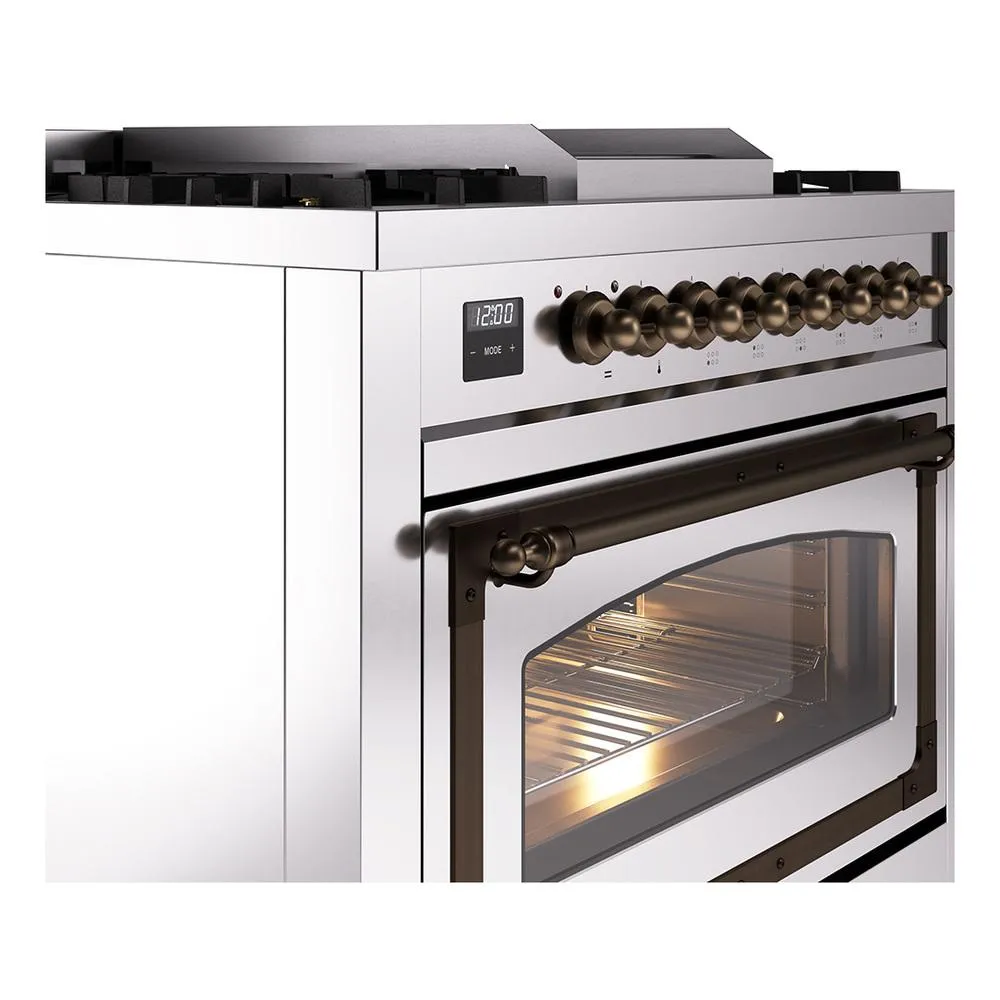 Ilve UN36FNMPSSB Ilve Un36Fnmpssb Nostalgie Ii Noblesse 36" Dual Fuel Range (Natural Gas, Triple Glass Door, Stainless Steel, Burnished)