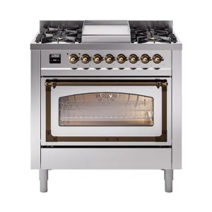 Ilve UN36FNMPSSBLP Ilve Un36Fnmpssblp Nostalgie Ii Noblesse 36" Dual Fuel Range (Liquid Propane, Triple Glass Door, Stainless Steel, Burnished)
