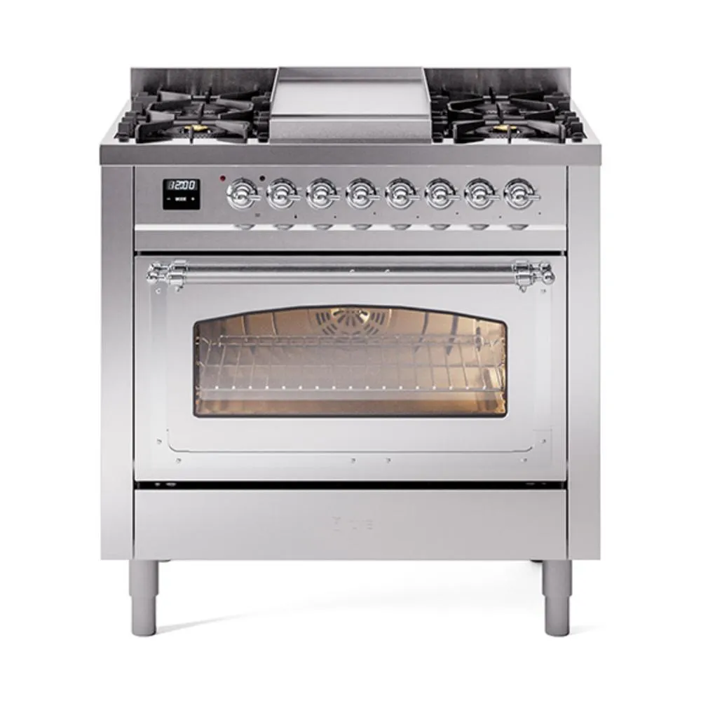 Ilve UN36FNMPSSC Ilve Un36Fnmpssc Nostalgie Ii Noblesse 36" Dual Fuel Range (Natural Gas, Triple Glass Door, Stainless Steel, Chrome)